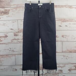 Reformation Emma Wide Leg Black Jeans Raw Hem Size 31